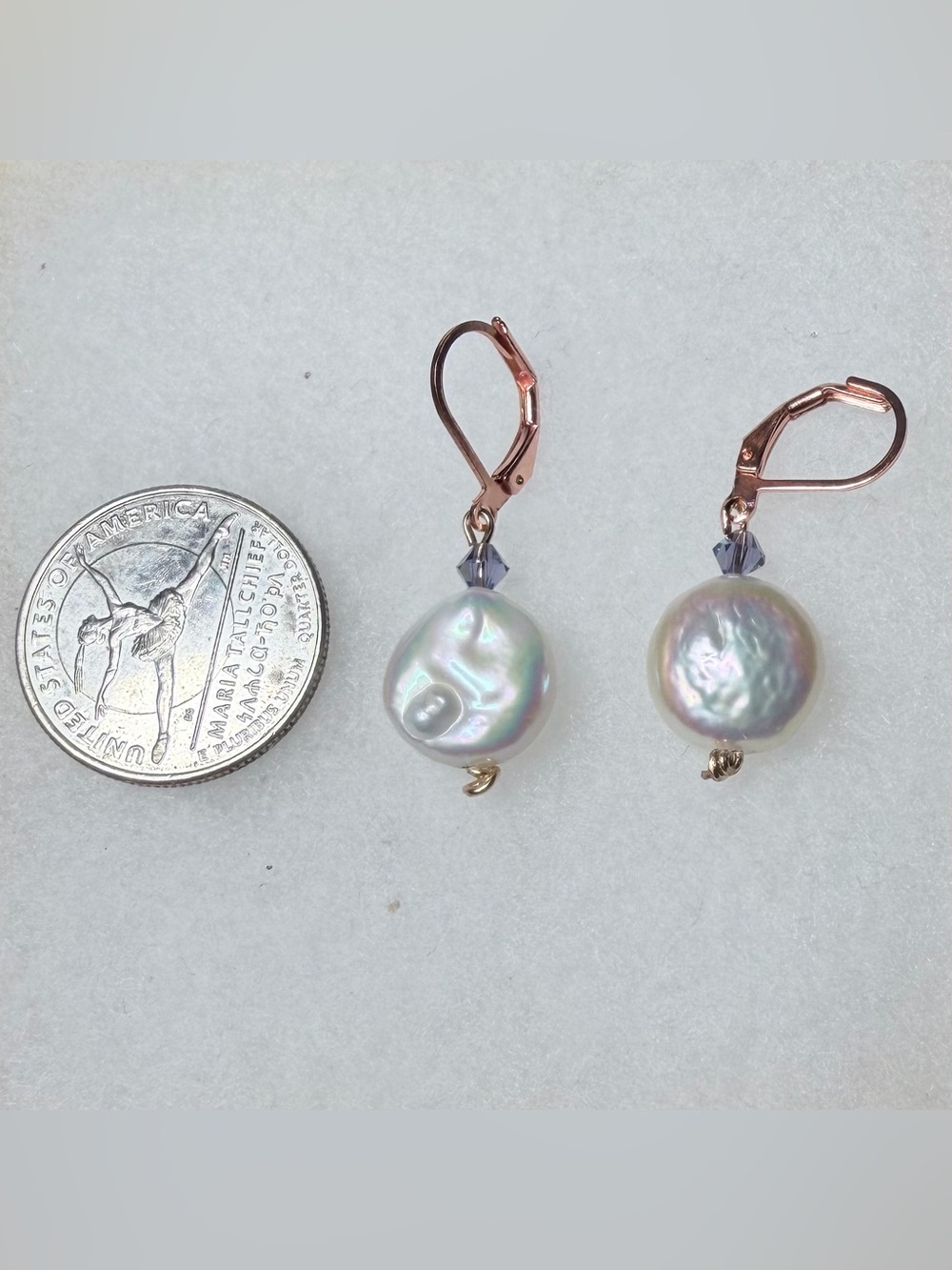 Handmade Freshwater Pearl Drop Earrings with Lavender Crystal Accents